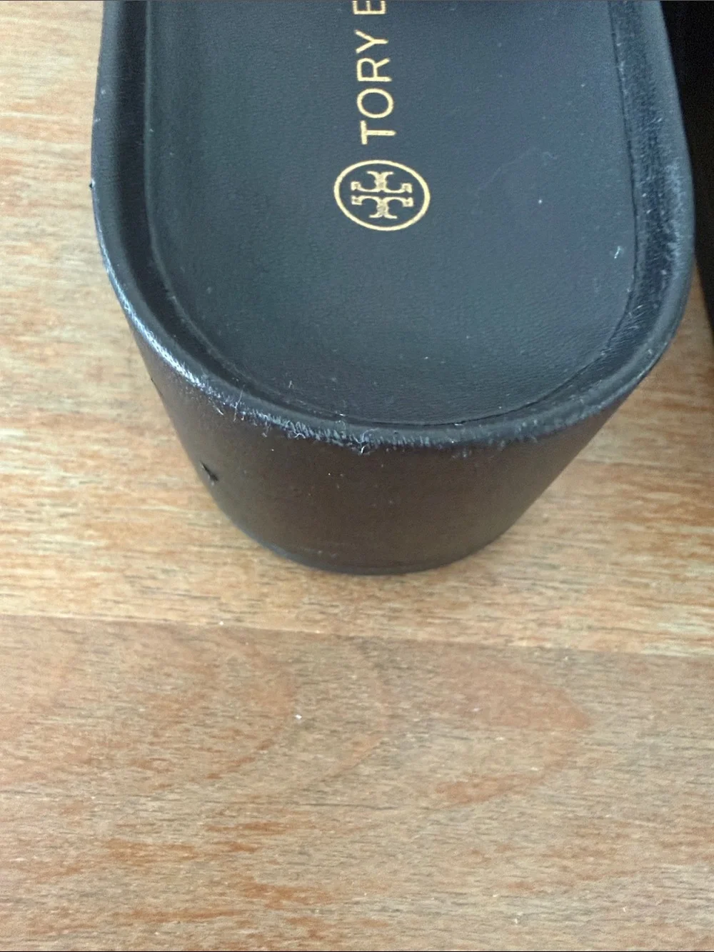 Tory Burch Patos Slide Leather Sandals Black & Gold Sz 7.5